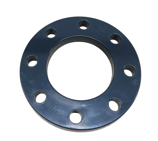  Harmaa pyöreä putkiliitin laippa, jossa keskireikä ja 8 pulttireikää 