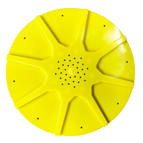  Pyöreä keltainen muovilevy 