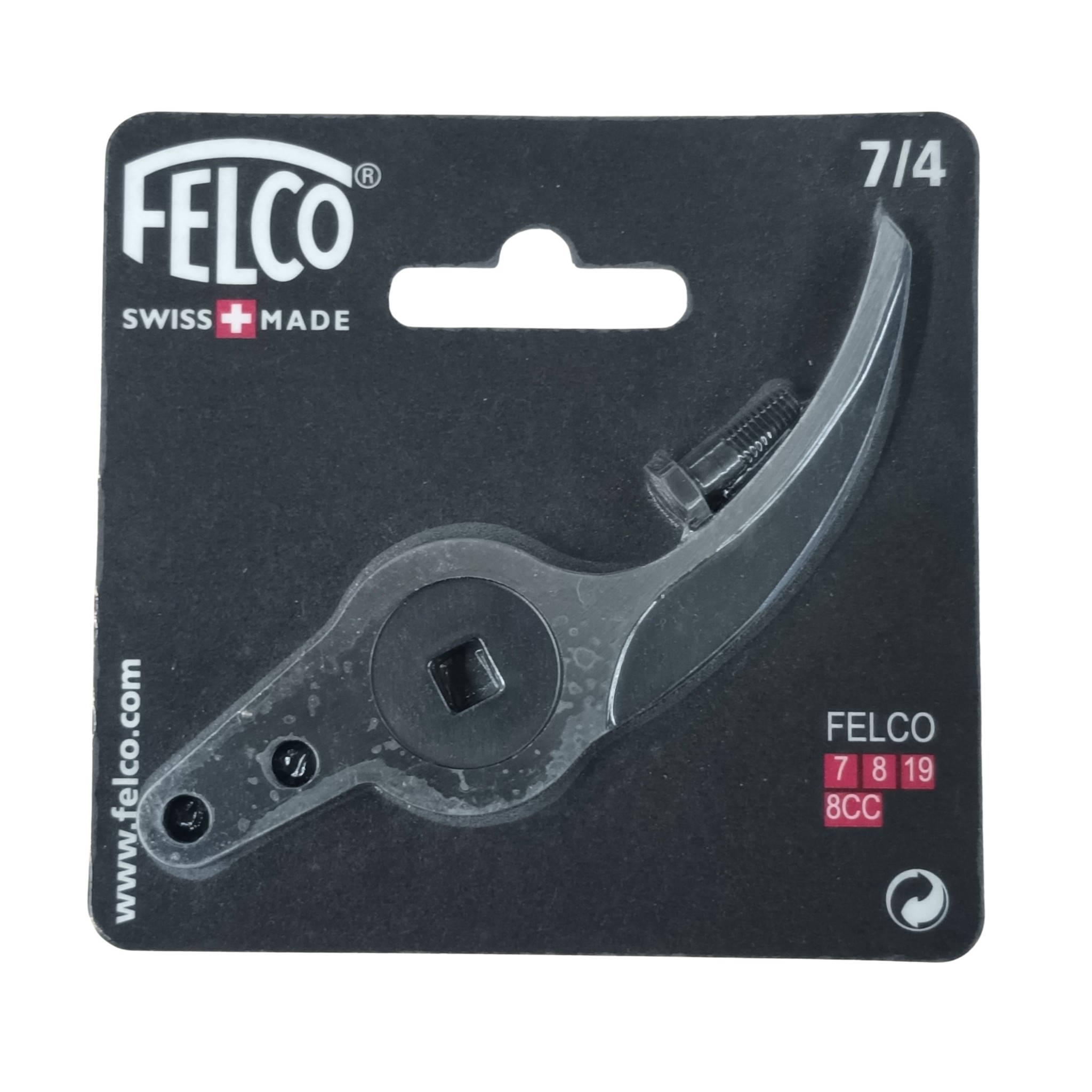  Varaosa vastaterä mustalla taustapahvilla, jonka vasemmassa ylänurkassa Felcon logo valkoisella tekstillä. 