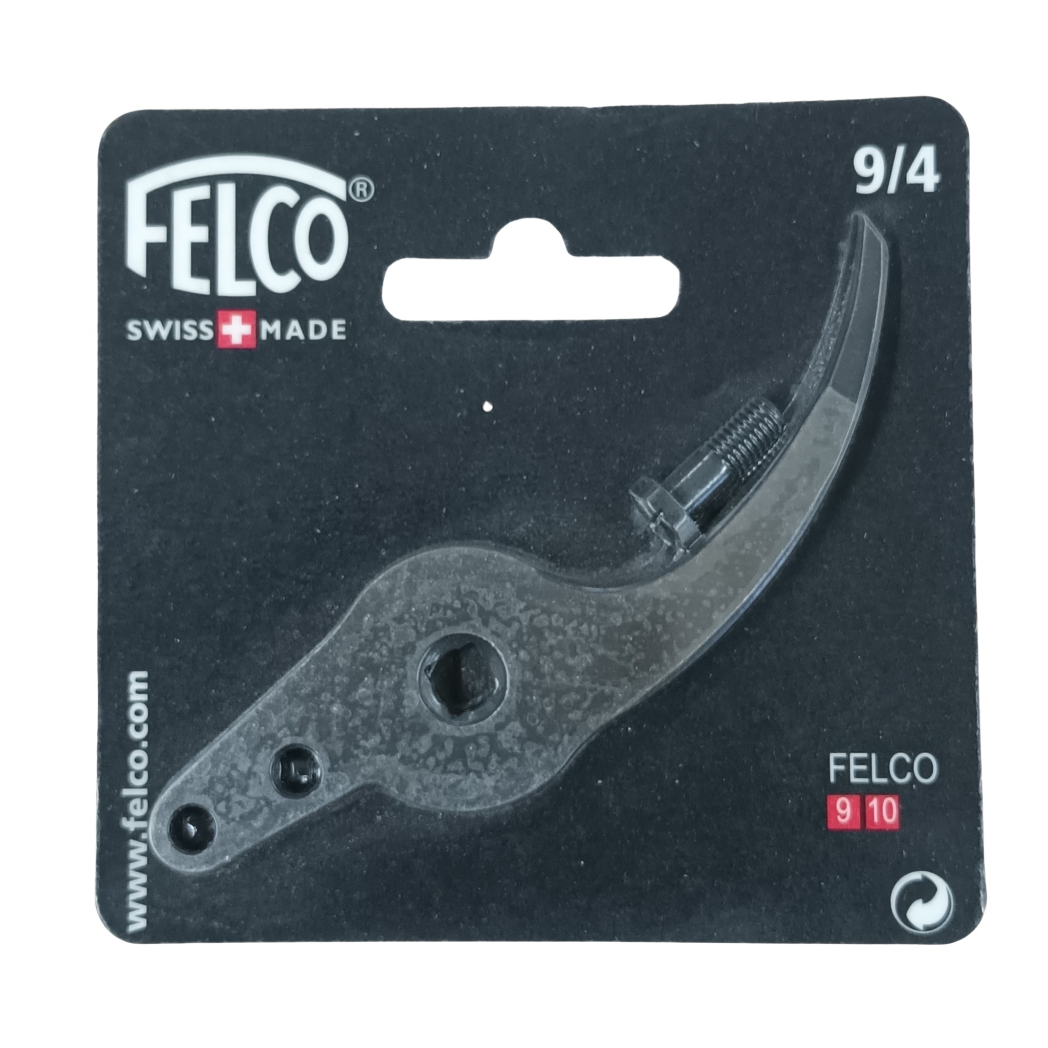  Varaosa vastaterä mustalla taustapahvilla, jonka vasemmassa ylänurkassa Felcon logo valkoisella tekstillä. 