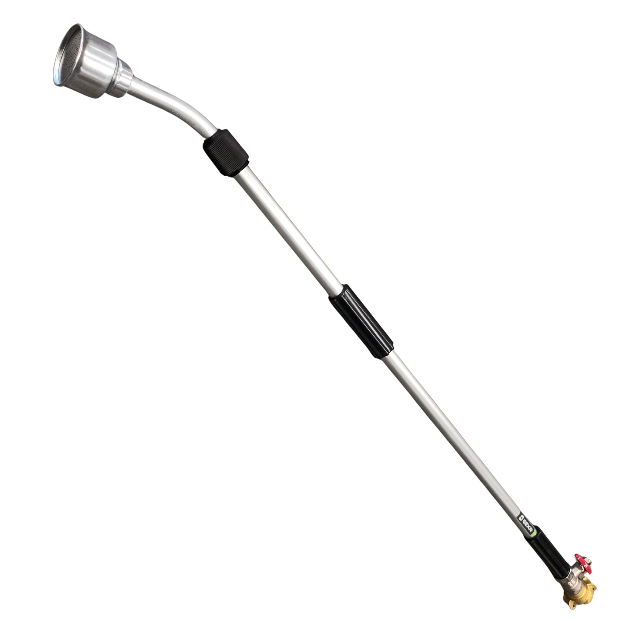  Metallinen teleskooppikasteluvarsi, jossa mustat liitososat 